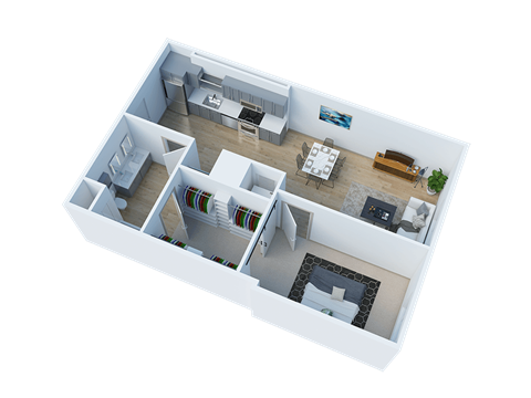 Floor plan for 1 bed, 1 bath, 782 sqft